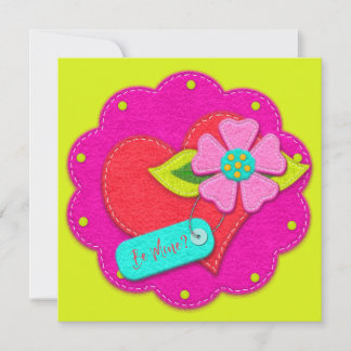 Bright Pink and Peridot Felt Style Heart Flower  Einladung