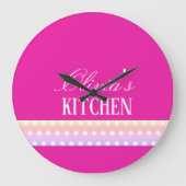 Bright Pink and Pola Dots  Große Wanduhr (Vorderseite)