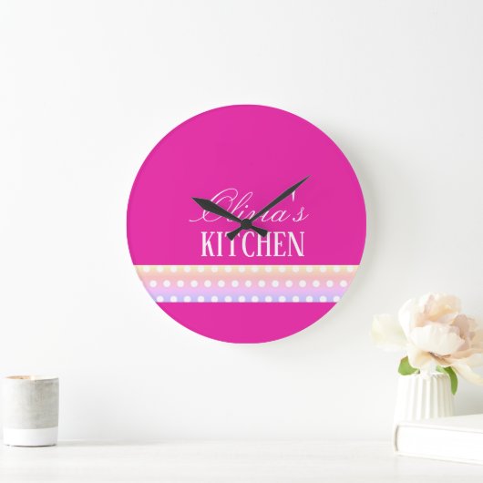Bright Pink and Pola Dots  Große Wanduhr (Zuhause)