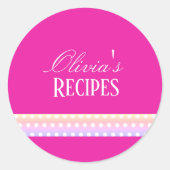 Bright Pink and Pola Dots  Runder Aufkleber (Vorderseite)