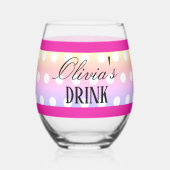 Bright Pink and Pola Dots  Weinglas Ohne Stiel (Vorderseite)