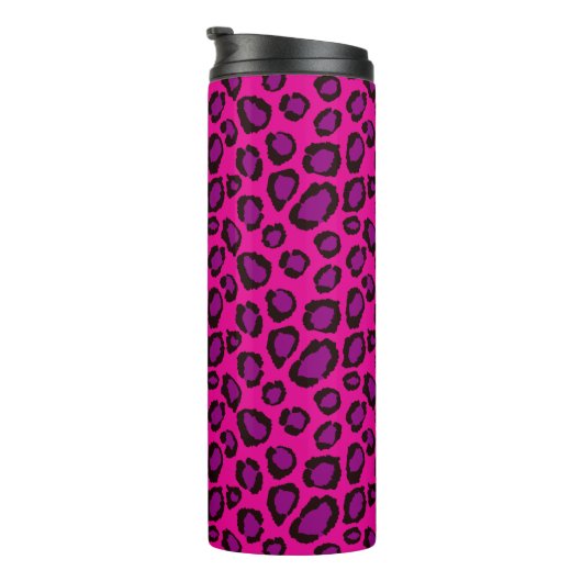 Bright Pink And Purple Leopard Print Pattern Thermosbecher (Nach rechts gedreht)