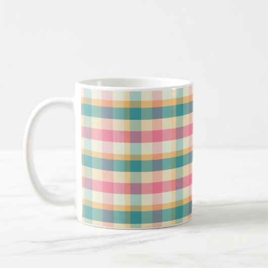 Bright Pink and Teal Plaid Weave Pattern Kaffeetasse (Links)