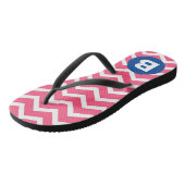 Bright Pink and White Chevron Pattern Monogram Badesandalen (Schrägansicht)