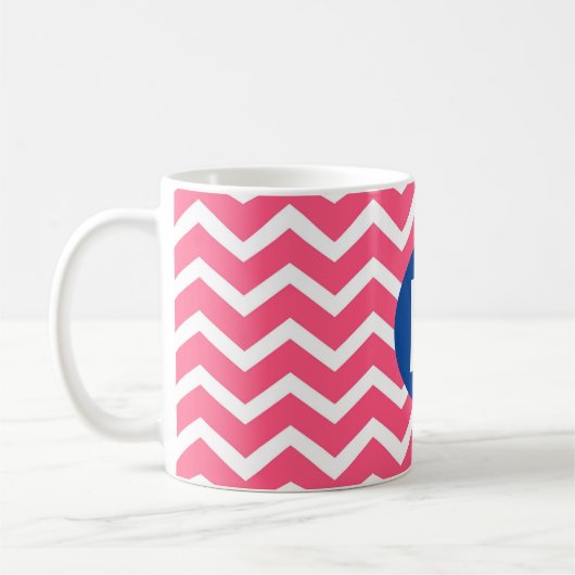 Bright Pink and White Chevron Pattern Monogram Kaffeetasse (Links)