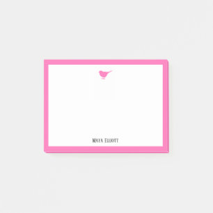 Bright Pink Bird und Border mit Weiß und Name Post-it Klebezettel