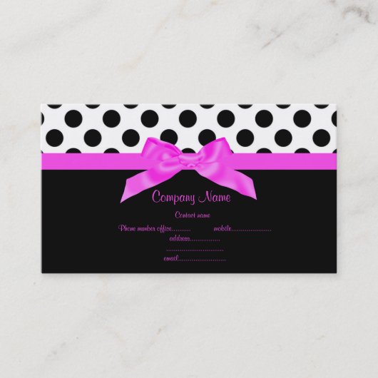 BRIGHT PINK & BLACK POLKA DOT BUSINESS CARD VISITENKARTE (Vorderseite)