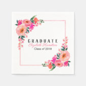 Bright Pink Botanical Floral Graduation Party Serviette (Vorderseite)