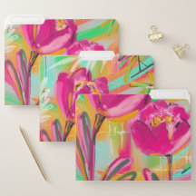 Bright Pink Colorful Abstract Flower File Folders