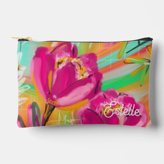 Bright Pink Colourful Floral Print Cut Sew Bag Zubehörtasche (Vorderseite)