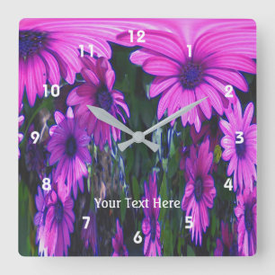 Bright Pink Daisy Flowers Abstract Art Quadratische Wanduhr