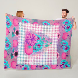 BRIGHT PINK FALLL PUMPKINS & AQUA SONNENBLUMEN FLEECEDECKE