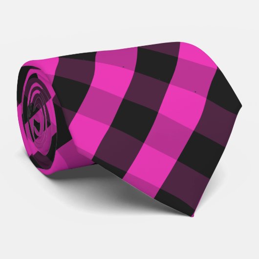 Bright Pink Festive Buffalo Check Plaid Patterned Krawatte (Gerollt)