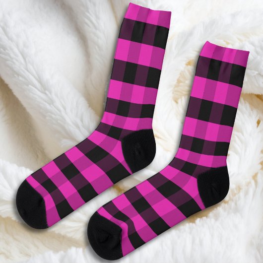 Bright Pink Festive Buffalo Check Plaid Patterned Socken