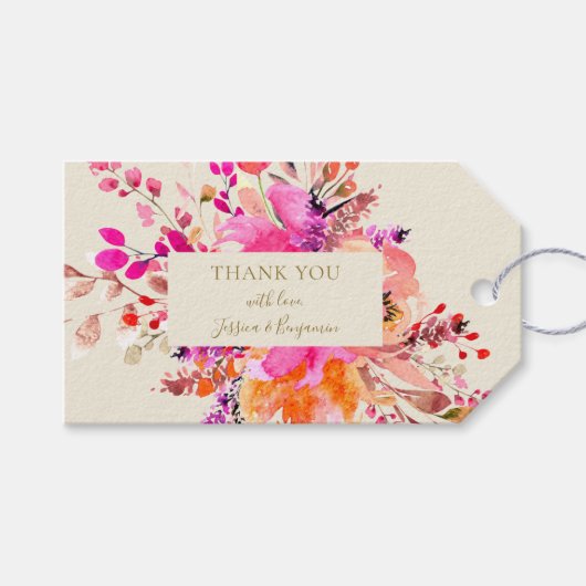 Bright Pink Floral Summer Wedding Custom Thank You Geschenkanhänger (Vorderseite (Horizontal))