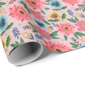 Bright Pink Floral Wrapping Paper Garden Design Geschenkpapier (Rolleneckpunkt)