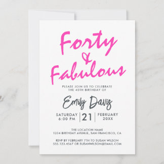 Bright Pink Forty Fabulous | 40. Geburtstag Party Einladung