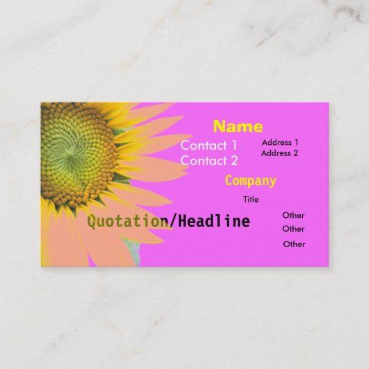 Bright Pink Funky Sunflower Business Card Visitenkarte (Vorderseite)