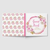 Bright Pink Gold Elegant Flowers Birthday Party Gästebuch (Voll)