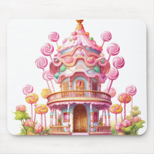 BRIGHT PINK HALLOWEEN CANDY LAND HOUSE MOUSEPAD (Vorne)