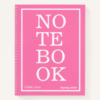 Bright Pink Modern Big "NOTEBOOK" Notebook Notizblock