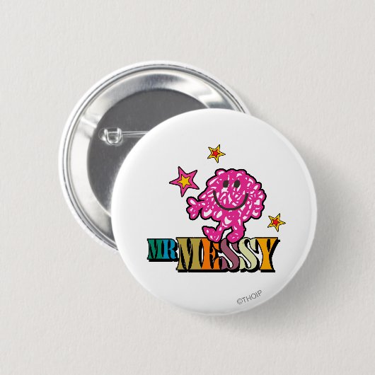 Bright Pink Mr. Messy | Funkeln Button (Vorne & Hinten)