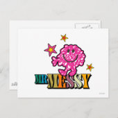 Bright Pink Mr. Messy | Funkeln Postkarte (Vorne/Hinten)