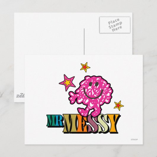 Bright Pink Mr. Messy | Funkeln Postkarte (Vorne/Hinten)