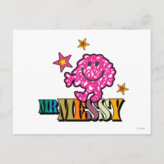 Bright Pink Mr. Messy | Funkeln Postkarte (Vorderseite)
