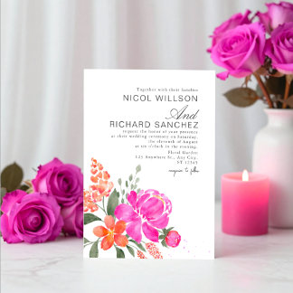 Bright Pink & Orange Floral Wedding  Einladung
