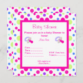 BRIGHT PINK POLKA DOT BABY SHOWER EINLADUNG (Vorne/Hinten)