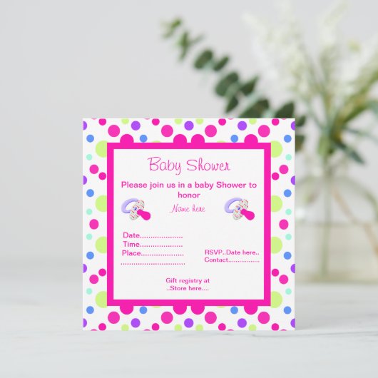 BRIGHT PINK POLKA DOT BABY SHOWER EINLADUNG (Stehend Vorderseite)