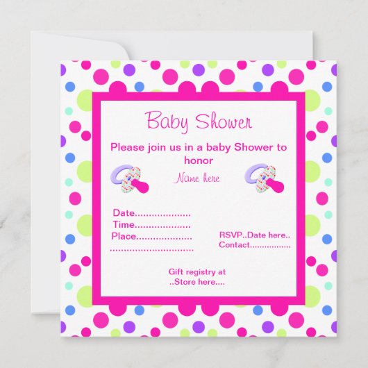 BRIGHT PINK POLKA DOT BABY SHOWER EINLADUNG (Vorderseite)