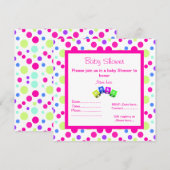 BRIGHT PINK POLKA DOT BLOCKS BABY SHOWER INVITATIO EINLADUNG (Vorne/Hinten)