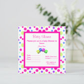 BRIGHT PINK POLKA DOT BLOCKS BABY SHOWER INVITATIO EINLADUNG (Stehend Vorderseite)