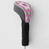 Bright Pink preppy argyle custom monogram womens Golf Headcover (angewinkelt)