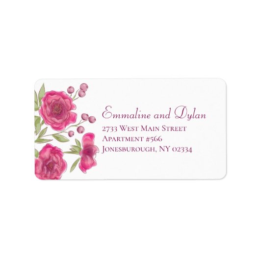 Bright Pink Rose Wedding Address Labels Adressaufkleber (Vorne)