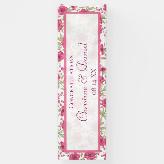 Bright Pink Rose Wedding Banner (Vertikal)