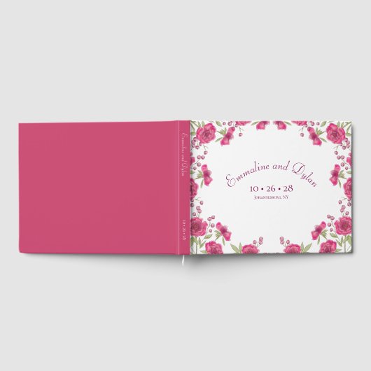 Bright Pink Rose Wedding Gästebuch (Voll)