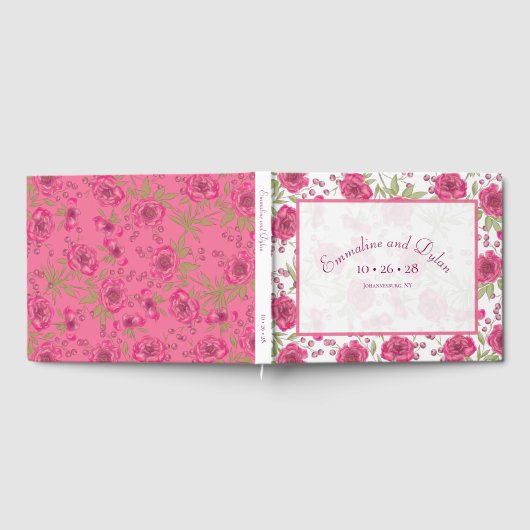 Bright Pink Rose Wedding Gästebuch (Voll)