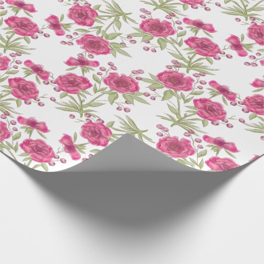 Bright Pink Rose Wedding Geschenkpapier (Ecke)
