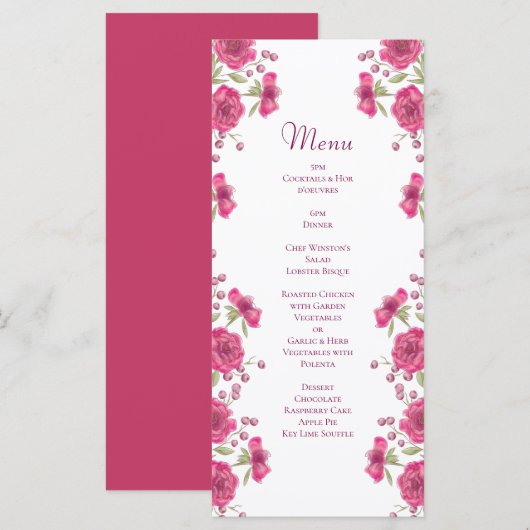 Bright Pink Rose Wedding Menus Menükarte (Vorne/Hinten)