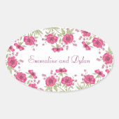 Bright Pink Rose Wedding Ovaler Aufkleber (Vorderseite)