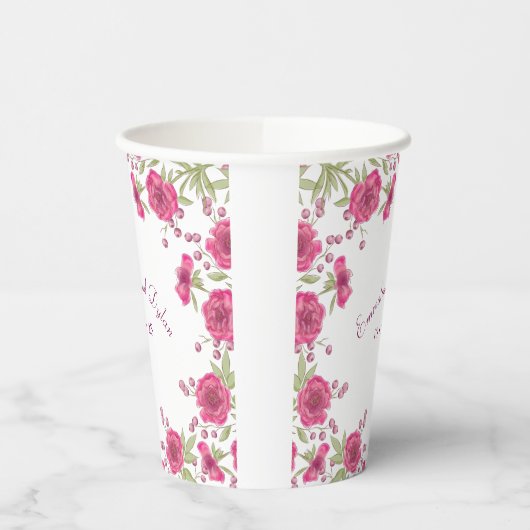 Bright Pink Rose Wedding Pappbecher (Links)