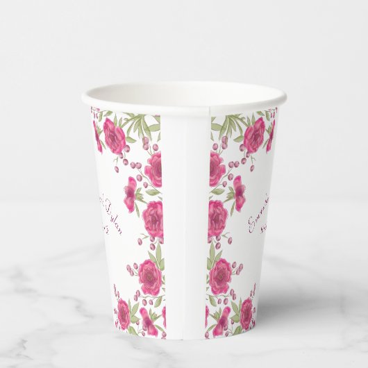 Bright Pink Rose Wedding Pappbecher (Rechts)