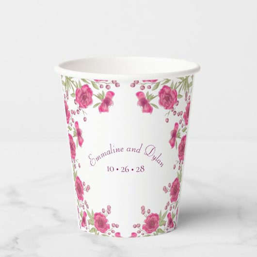Bright Pink Rose Wedding Pappbecher (Vorderseite)