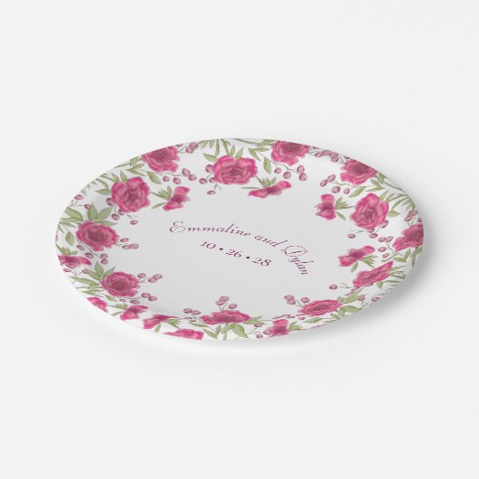 Bright Pink Rose Wedding Pappteller (Schrägansicht)