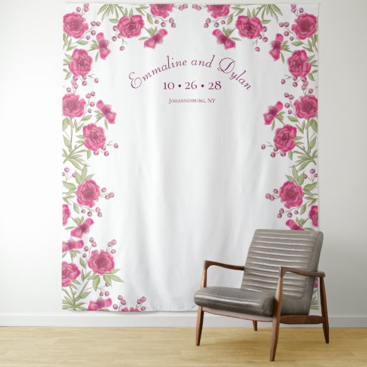 Bright Pink Rose Wedding Photo Backdrop Wandteppich (Beispiel)