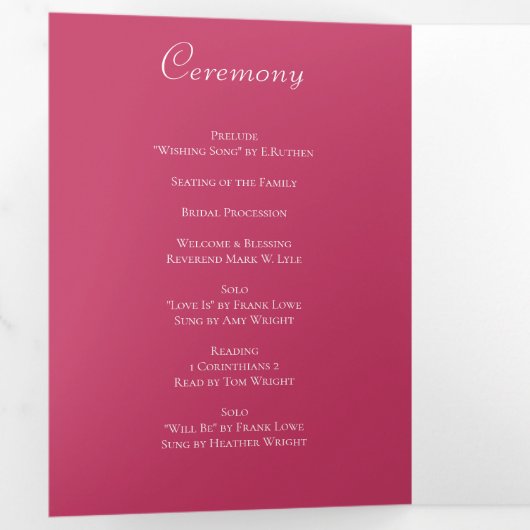 Bright Pink Rose Wedding Programs Dreifach-gefaltete Programmkarte (Innen Erste Seite)