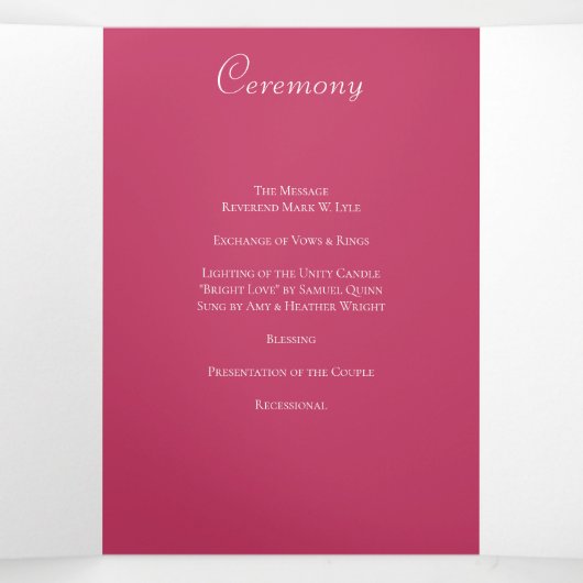 Bright Pink Rose Wedding Programs Dreifach-gefaltete Programmkarte (Innenseite Mitte)